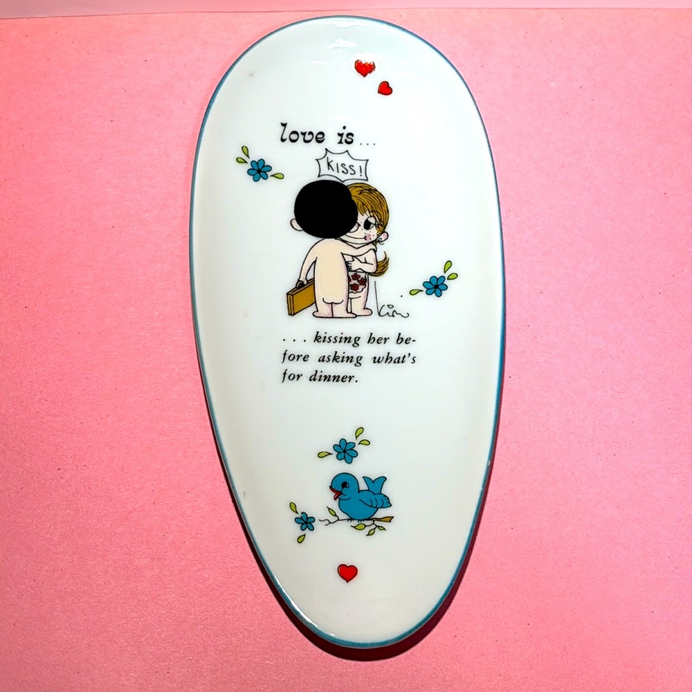 Vintage 1972 "Love is" Spoon Rest - "Kissing her before asking whats for dinner"